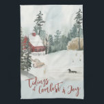 Winter Ligcape Tidings of Comfort and Joy Kökshandduk<br><div class="desc">Kökshandduk för vinterlandskap med texten "Tidings of Comfort and Joy" i trendigets manustypografi. I detta land-projekt finns en vattenfärgsplats i en havsbottenplats,  gräs träd,  anka vid sjö,  snö och en sled.</div>