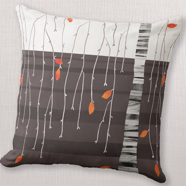 Winter Ligcape Träd Art Kudde (Winter tree landscape abstract art throw pillow)