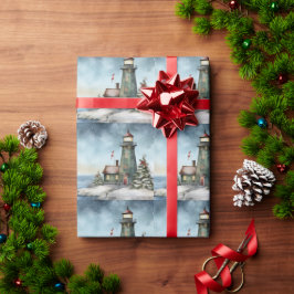 Winter Lighthouse Nautical Beach Helgdag Presentpapper
