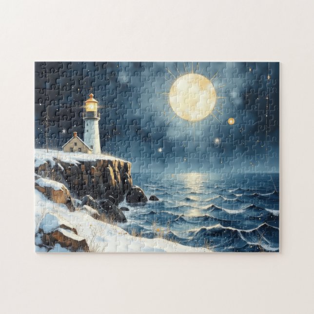 winter lighthouse painted pussel (Horisontell)