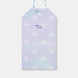 Winter Lila Blå himmel White Snöflingor Polka dots Presentetikett