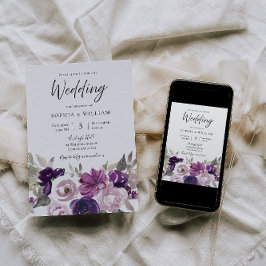 Winter Lila Lavender Blommigt Elegant bröllop Inbjudningar