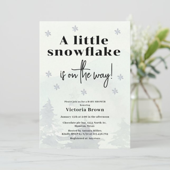 Winter Little Snowflake Baby Shower Invitation Inbjudningar (Stående Fram)