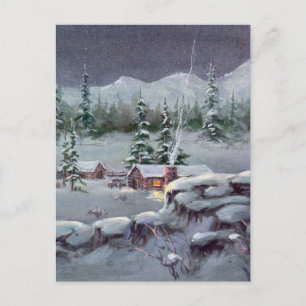 WINTER LOG CABIN by SHARON SHARPE Vykort