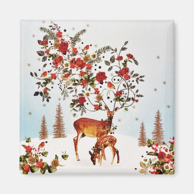Winter Love Bird Julgran Watercolor Magnet (Framsidan)