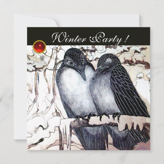 WINTER LOVE BIRDS BLACK WHITE RED GEM MONOGRAM INBJUDNINGAR (Framsida)
