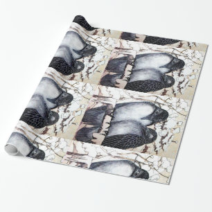 WINTER LOVE BIRDS I SNÖ Black and White Teckning Presentpapper