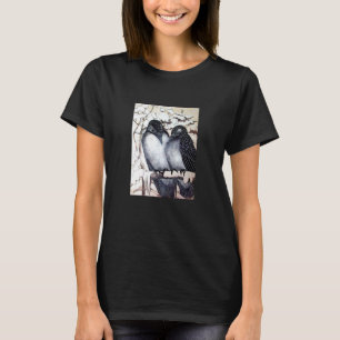 WINTER LOVE BIRDS I SNÖ Black and White Teckning Tee