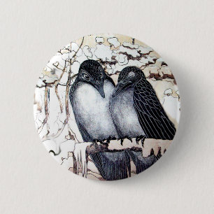 WINTER LOVE BIRDS I SNÖ Black White Knapp