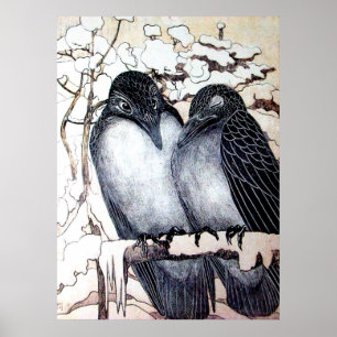 WINTER LOVE BIRDS I SNÖ Black White Poster