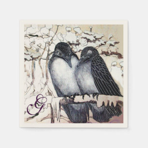 WINTER LOVE BIRDS I SNÖ MONOGRAM Black White Pappersservett