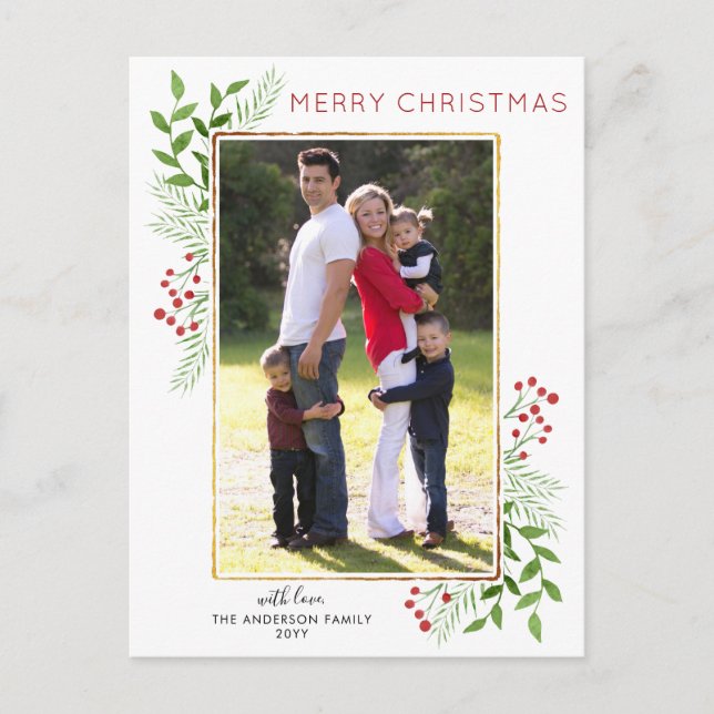 Winter Lövs Foliage Berry God jul Photo Helg Vykort (Framsida)