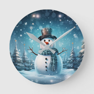 Winter Lycklig Snögubbe Clock Rund Klocka