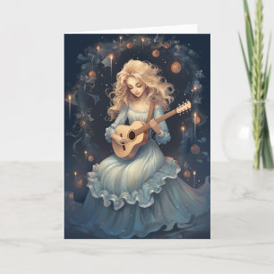 Winter Magic Girl spelar Guitar Julmusik Helgkort