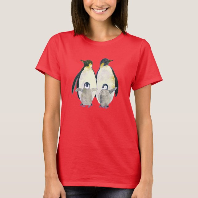 Winter Magic Penguin-familjen T-shirt (Framsida)