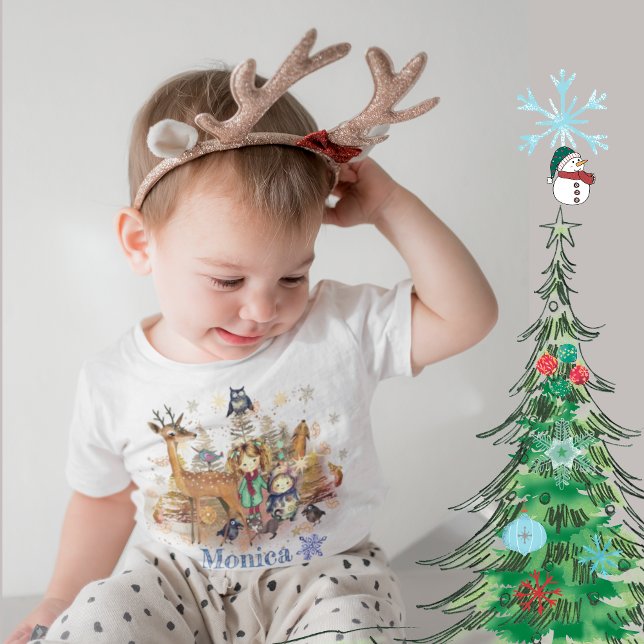 Winter Magic Woodland, Hjort T Shirt (Winter Magic Woodland, Deer Baby T-Shirt mockup)