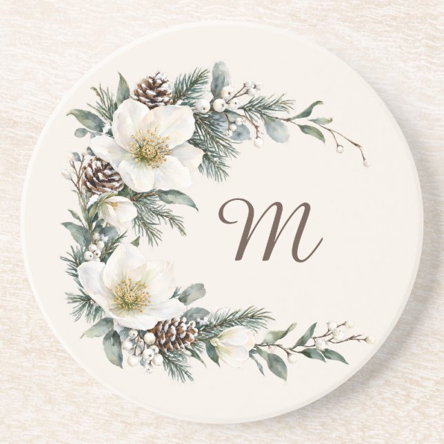 Winter Magnolia Monogram Underlägg (Framsidan)
