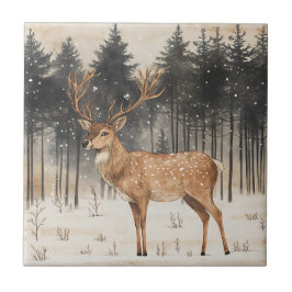 Winter Majesty Stag Winter Scene Kakelplatta