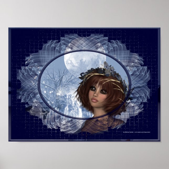 Winter Måne Design 2 Fantasy Woman Poster (Framsidan)