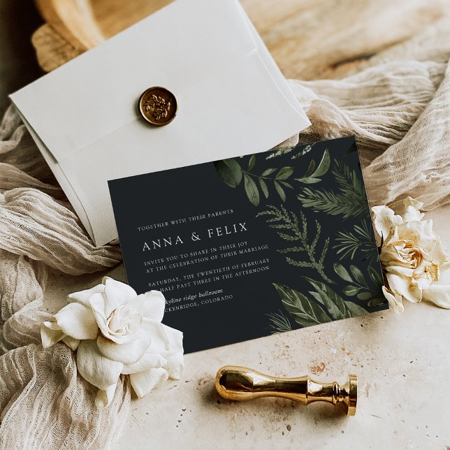 Winter Meadow | Grönt Botaniskt Bröllop Inbjudningar (Skapare uppladdad)