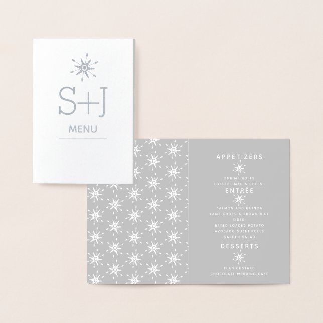Winter Meny för elegant Snöflingor Bröllop (Display)