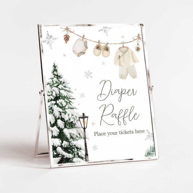 Winter Merry Little Barnkläders Diaper Raffle Poster (Merry Little Winter Baby Clothes Baby Shower Diaper Raffle Sign)