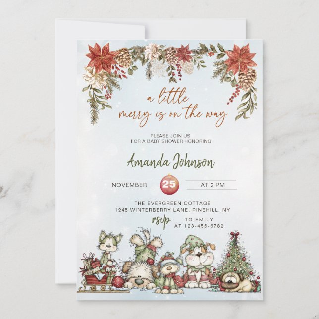 Winter Merry Puppy Baby Shower Inbjudningar (Framsida)