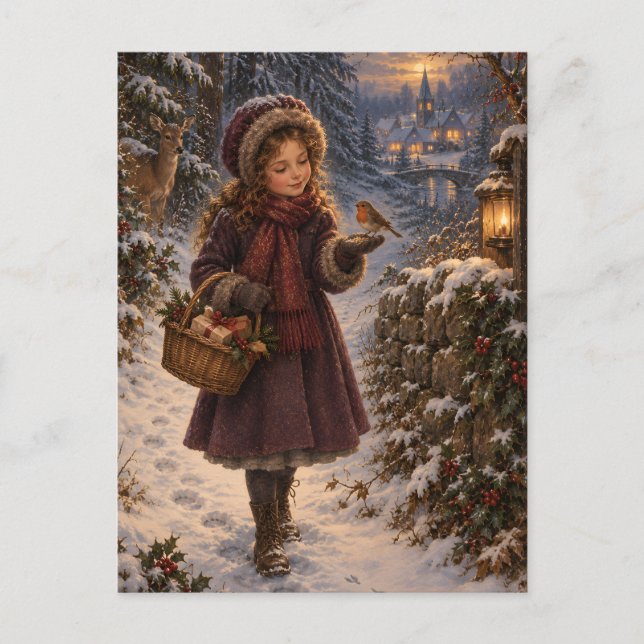 Winter Messenger Christmas Postcard Vykort (Framsida)