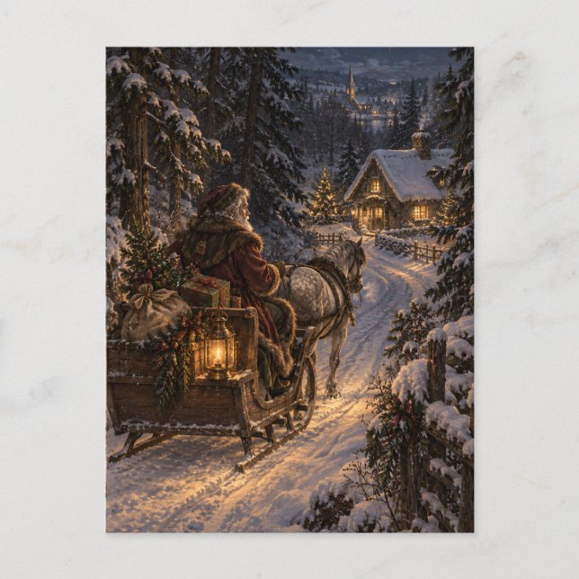 Winter Messenger Christmas Postcard Vykort (Framsida)
