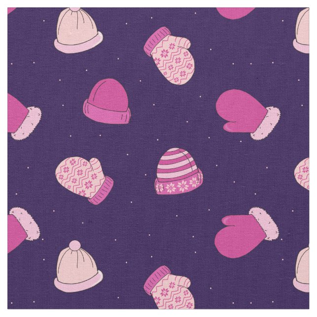 Winter Mittens and Hats Cute Rosa Mönster Tyg (Närbild)