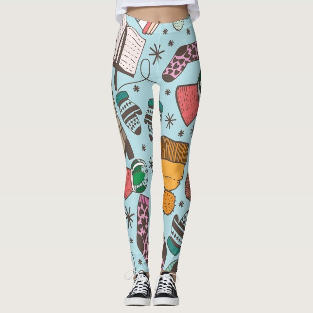 Winter Mode Doodle Sketch Mönster Leggings (Framsida)
