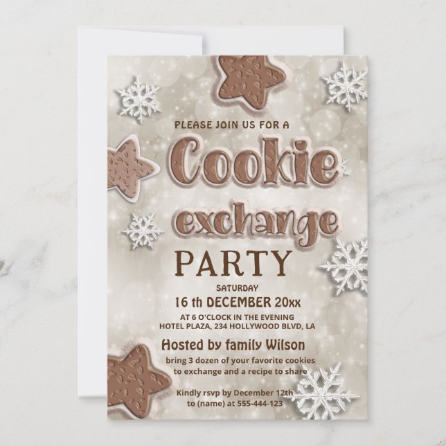 Winter modern cookie-växling party inbjudningar (Framsida)