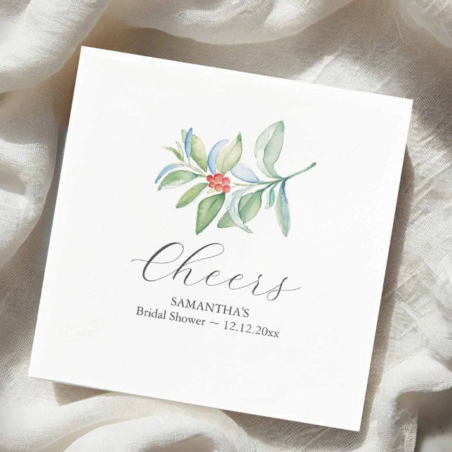 Winter Möhippa Cocktail Napkins jul Pappersservett (Christmas cocktail napkins designed with watercolor botanicals by Victoria of Do Tell A Belle)