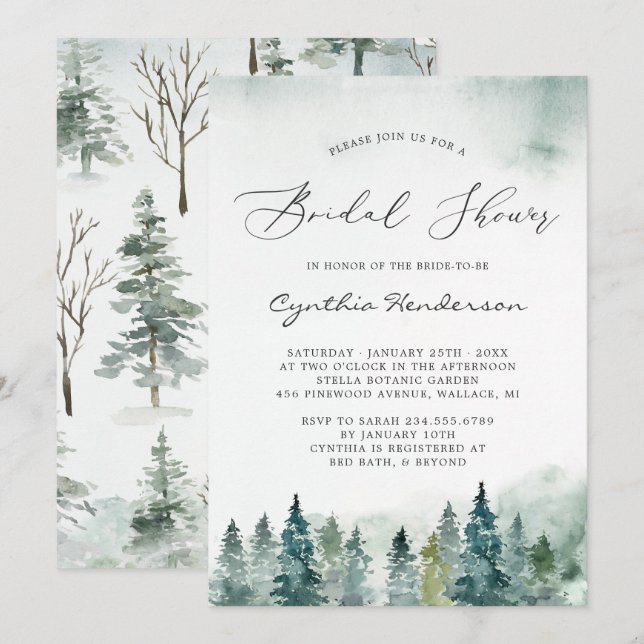 Winter Möhippa Elegant Forest Gräs Träd Inbjudningar (Fram/baksida)