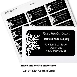 Winter Monochrome Black & White Snowflake Adress Adressetikett