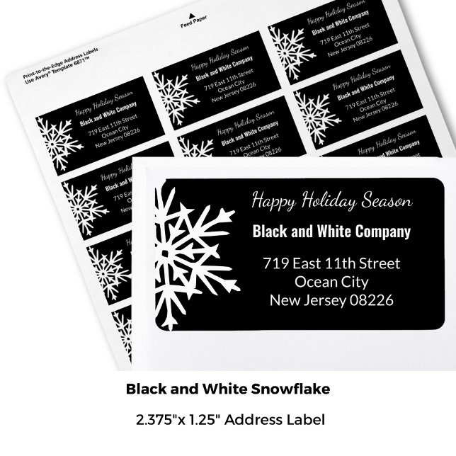 Winter Monochrome Black & White Snowflake Adress Adressetikett (Skapare uppladdad)