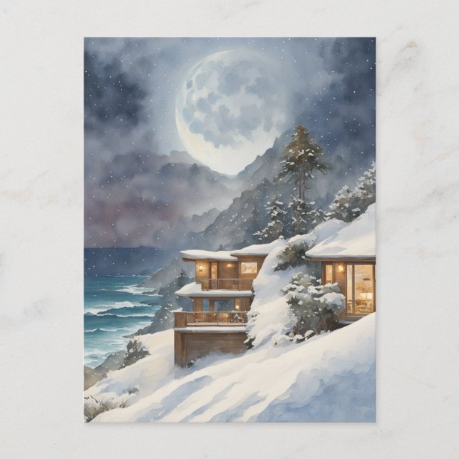 Winter Moonrise Big Sur Vykort (Framsida)