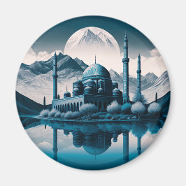 Winter Mosque Masjid Sjö Theme Fridge Magnet