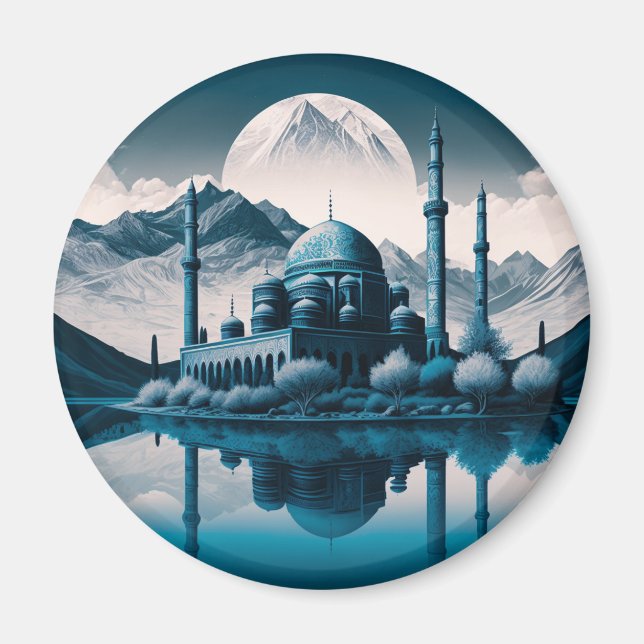 Winter Mosque Masjid Sjö Theme Fridge Magnet (Framsidan)