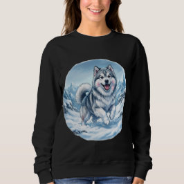 Winter Mountain Dog Chest Print T Shirt