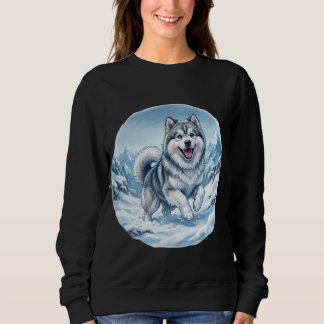 Winter Mountain Dog Chest Print T Shirt