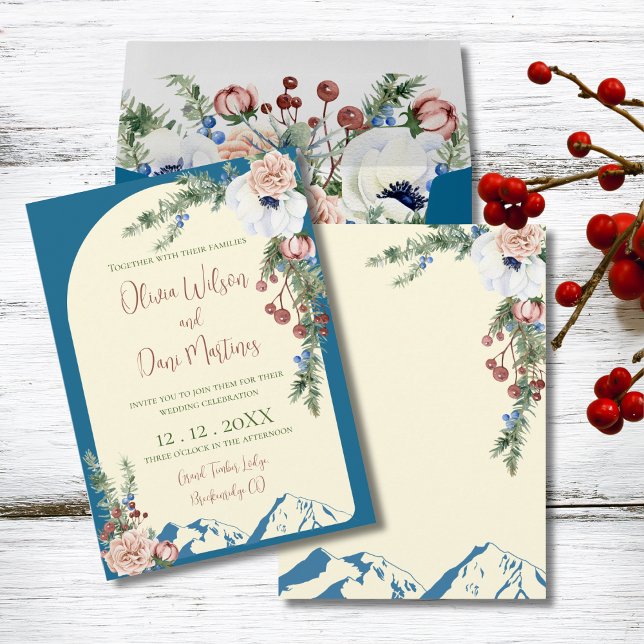Winter Mountain Flowers Wedding Invitation Inbjudningar (Skapare uppladdad)
