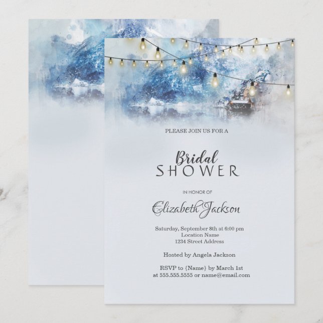 Winter Mountain Sjö String Ljus Inbjudningar (Fram/baksida)