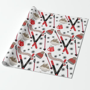WInter Mountain Ski Resa Theme Mönster Wrapping P Presentpapper