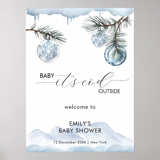 Winter Mountain Snowflake Baby Shower Welcome  Poster (Framsidan)