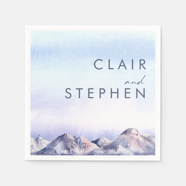 Winter Mountain Sunset Bröllop Napkins Pappersservett (Framsidan)