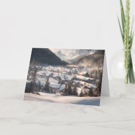 Winter Mountain Valley Town Helgkort