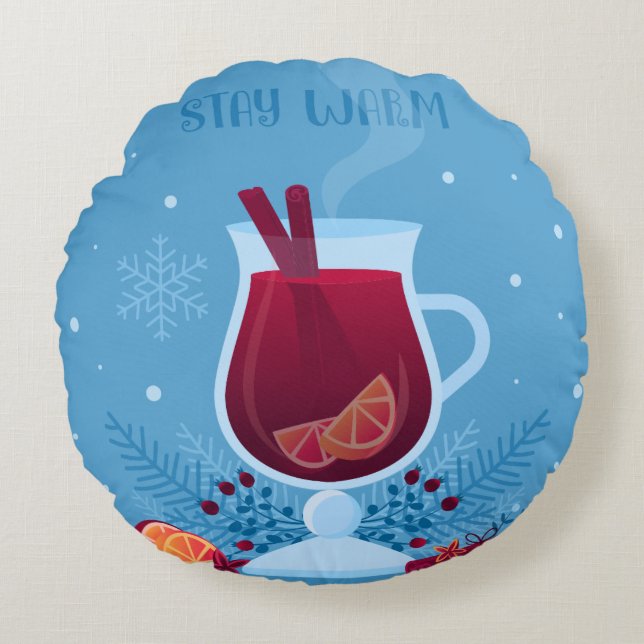 Winter Mulled Vin Rund Kudde (Framsidan)