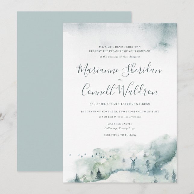 Winter Mystère II Formal Script-bröllopsinbjudan Inbjudningar (Fram/baksida)