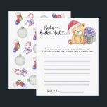 Winter nalle - Baby-bucket-lista<br><div class="desc">"Det är en Beary Sweet baby på väg." Fira med den här nallen,  den där babyduschen party! Vaterfärgssöt nalle med julklapp,  i tomhatt. På baksidan av kortet finns helgdag christmas mönster (candy cane,  julgran boll leksak,  julsockar). Matchande objekt är tillgängliga.</div>